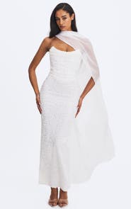 Miss Circle Myra Beaded Mesh Strapless Maxi Dress