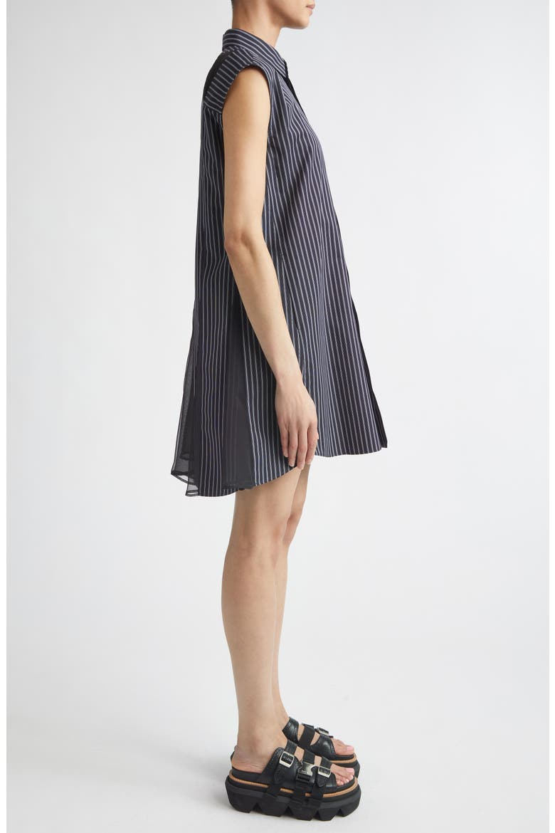Stripe Cap Sleeve Poplin & Chiffon Shirtdress, Alternate, color, NAVY STRIPE