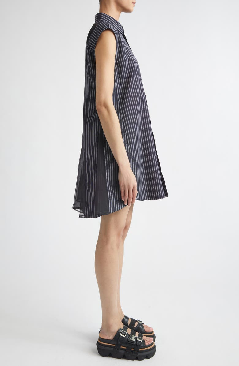 Sacai Stripe Cap Sleeve Poplin & Chiffon Shirtdress, Alternate, color, Navy Stripe