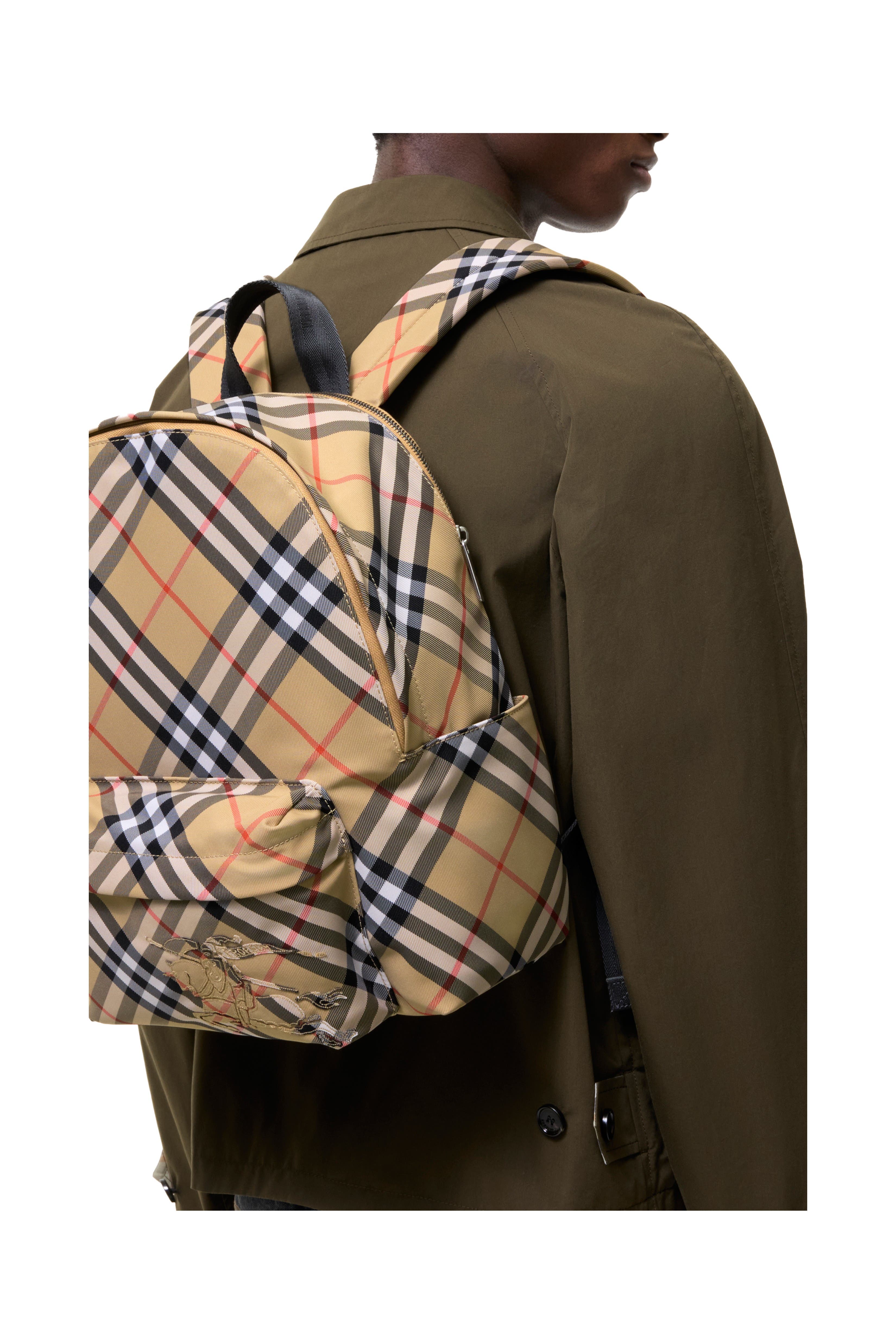 Burberry Small Check Backpack, Alternate, color, Sand Beige
