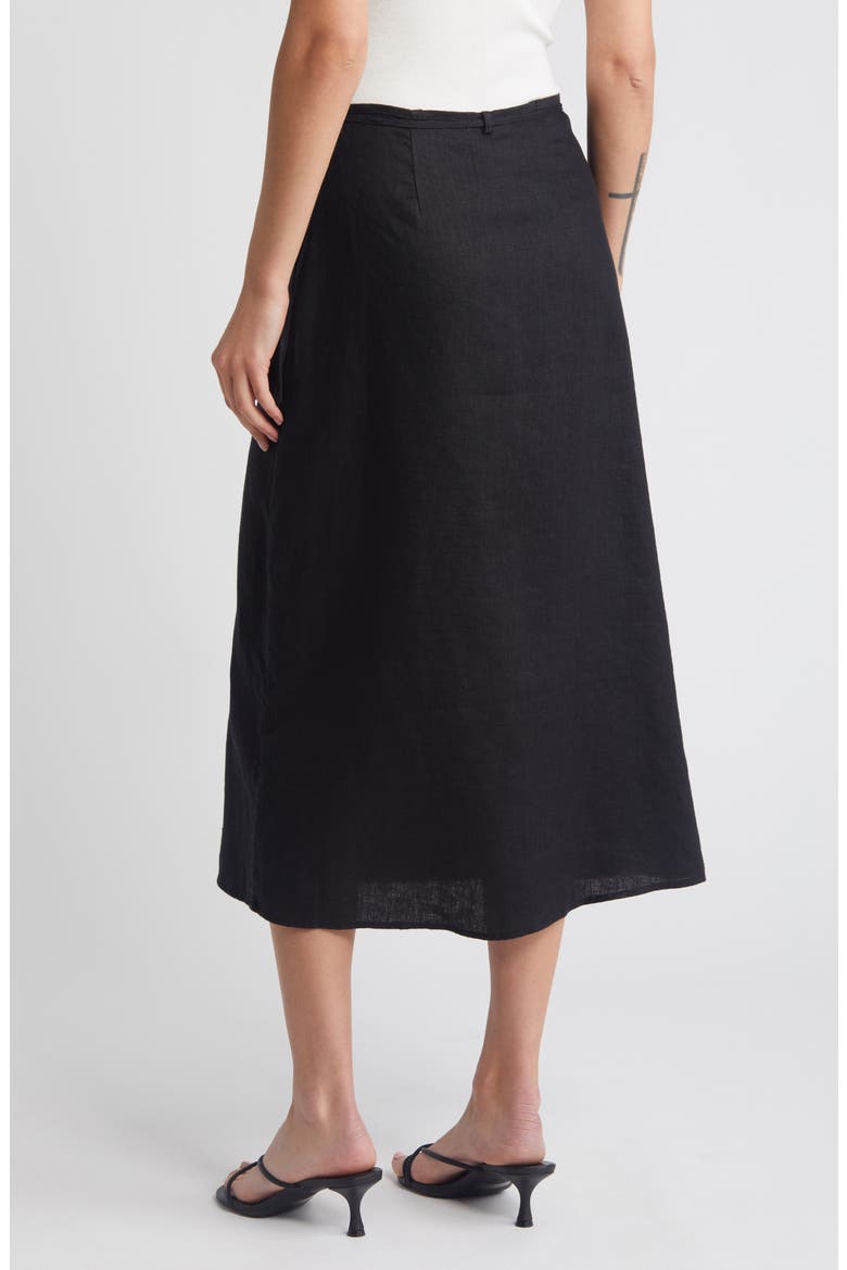 Carly Linen Wrap Midi Skirt, Alternate, color, BLACK