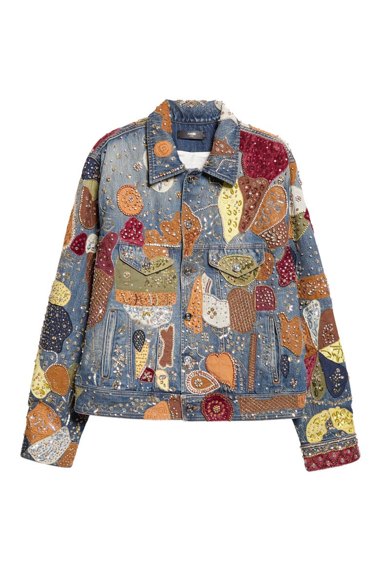 Embellished Trucker Jacket, Main, color, ELECTRIC FADE