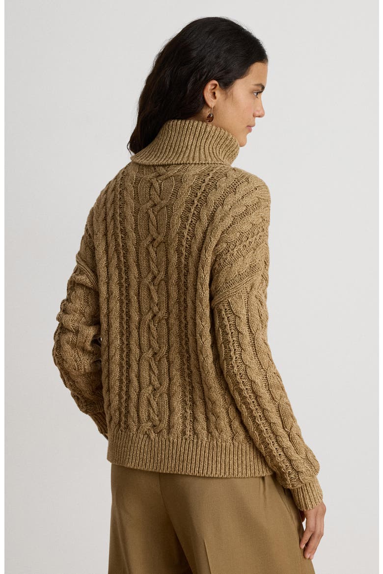 Cable Knit Cotton Turtleneck Sweater, Alternate, color, BROWN