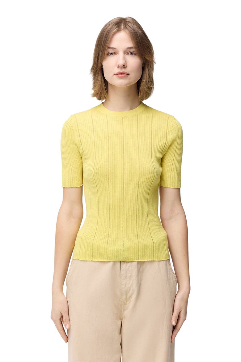 Ajour-Knit Cashmere Silk Top, Main, color, blazzing yellow
