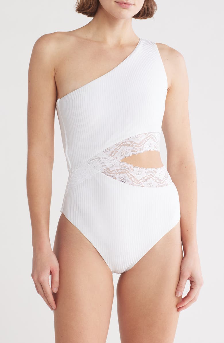 Beach Riot Celine Lace One-Piece Swimsuit, Main, color, White