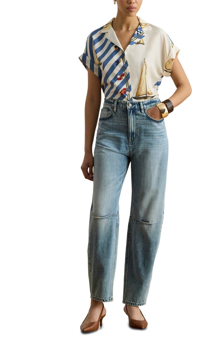 Lauren Ralph Lauren Print Short Sleeve Shirt, Alternate, color, Cream Multi