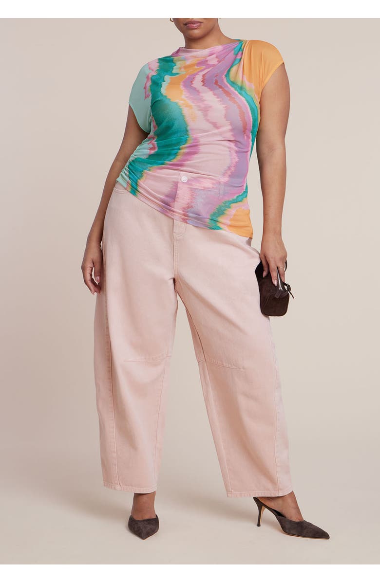 ELOQUII Pink Wash Barrel Leg Jean, Alternate, color, Evening Sand