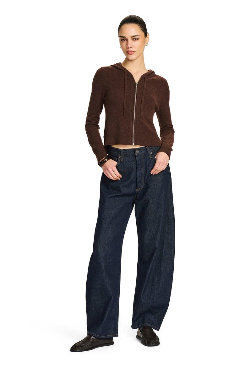 Signature Cashmere Cropped Zip Up Hoodie, Main, color, Chocolate