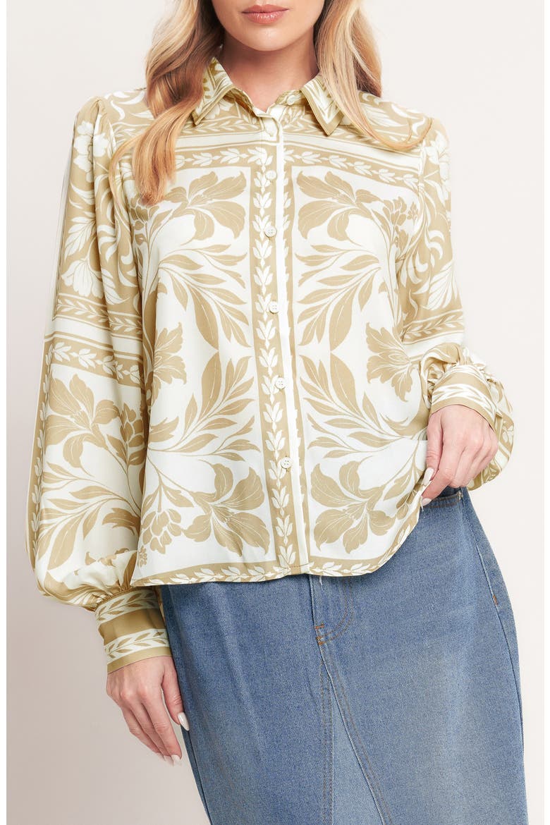 Botanical Print Long Sleeve Button Shirt, Main, color, TAUPE/ IVORY