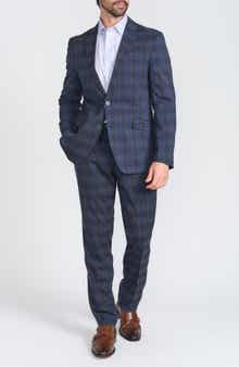 SAVILE ROW CO Navy Plaid Trim Fit Suit