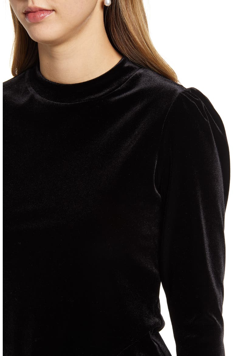 Puff Shoulder Velour Top, Alternate, color, BLACK