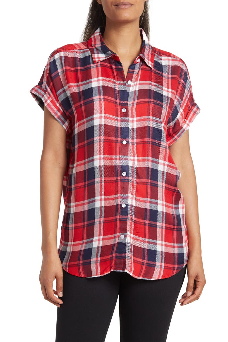 Plaid Short Sleeve Tunic Shirt, Main, color, RED NAVY JANA PLAID
