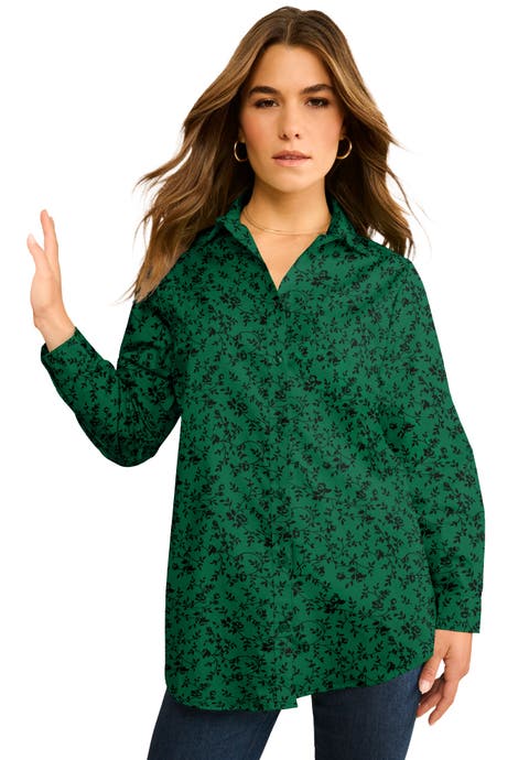Plus Size Kate Long Sleeve Easy Cotton-Blend Button-Front Shirt (Plus)