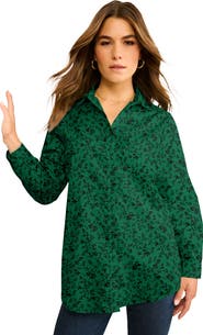 Roaman's Plus Size Kate Long Sleeve Easy Cotton Blend Button Front Shirt