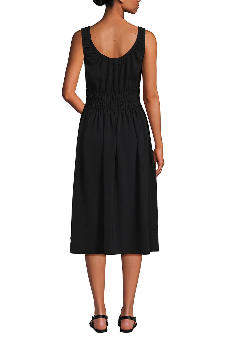 Sleeveless Poplin Smocked Midi Dress, Alternate, color, Black