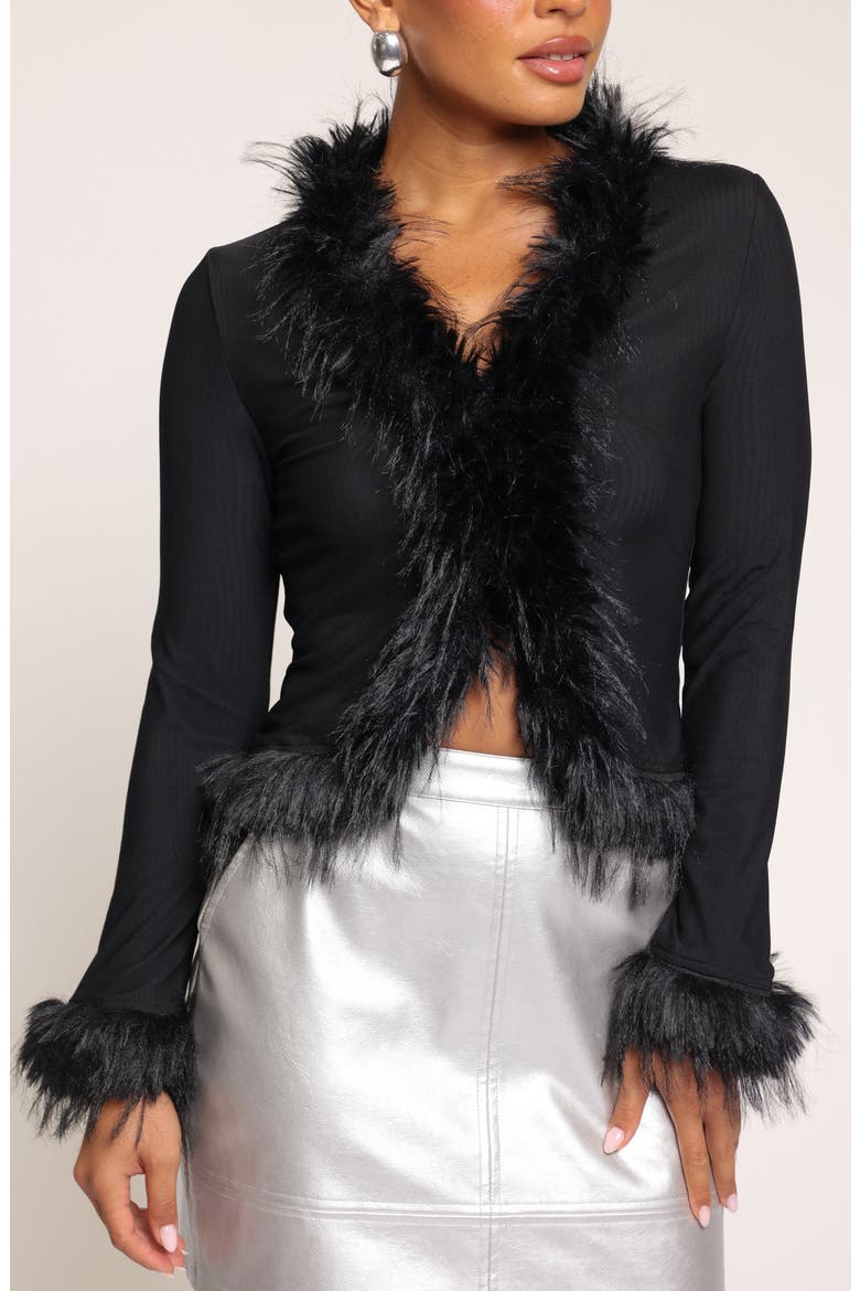 Katerina Faux Fur Trim Top, Alternate, color, BLACK