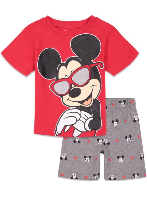 Disney Mickey Mouse & Friends T-shirt & French Terry Shorts Set In Red