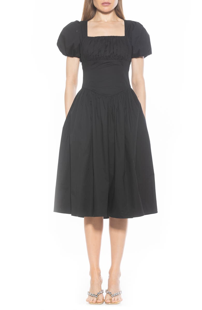 Alexia Admor Jessi Puff Sleeve Midi Dress, Main, color, Black