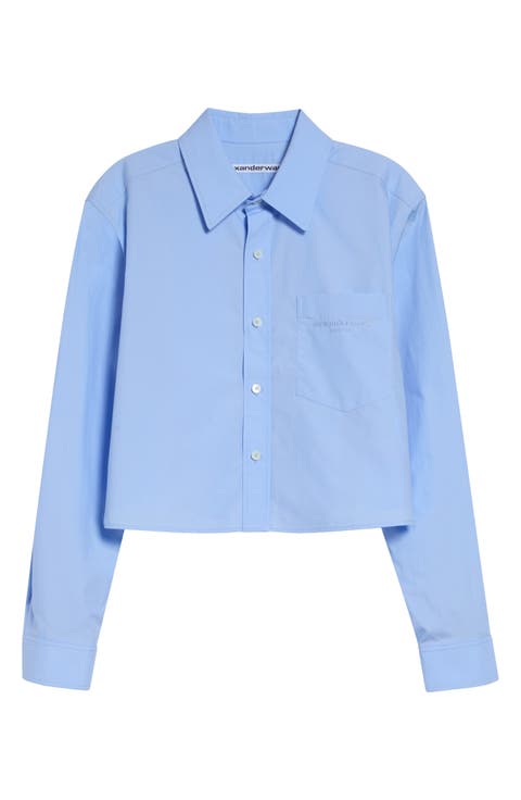 Logo Crop Cotton Button-Up Shirt