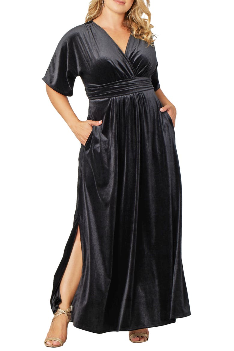 Verona Velvet Gown, Alternate, color, ONYX