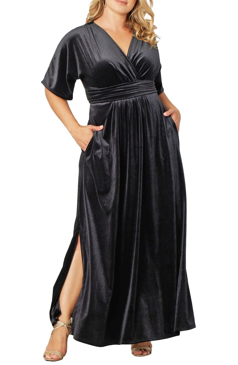 Kiyonna Verona Velvet Gown, Alternate, color, Onyx
