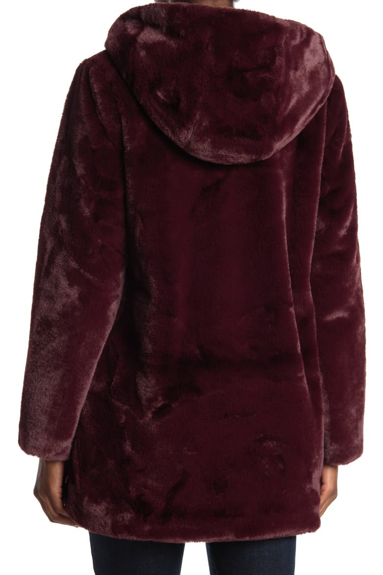 Collection Hooded Faux Fur Coat, Alternate, color, BURGUNDY