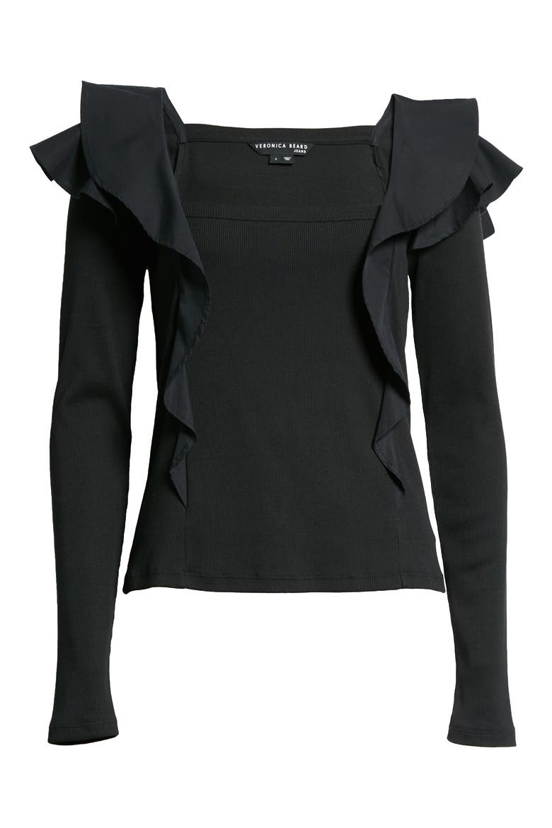 Gidea Ruffle Mixed Media Top, Alternate, color, BLACK