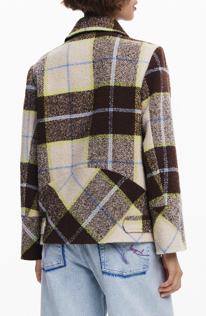 Desigual Check Plaid Short Overcoat, Alternate, color, Light Beige