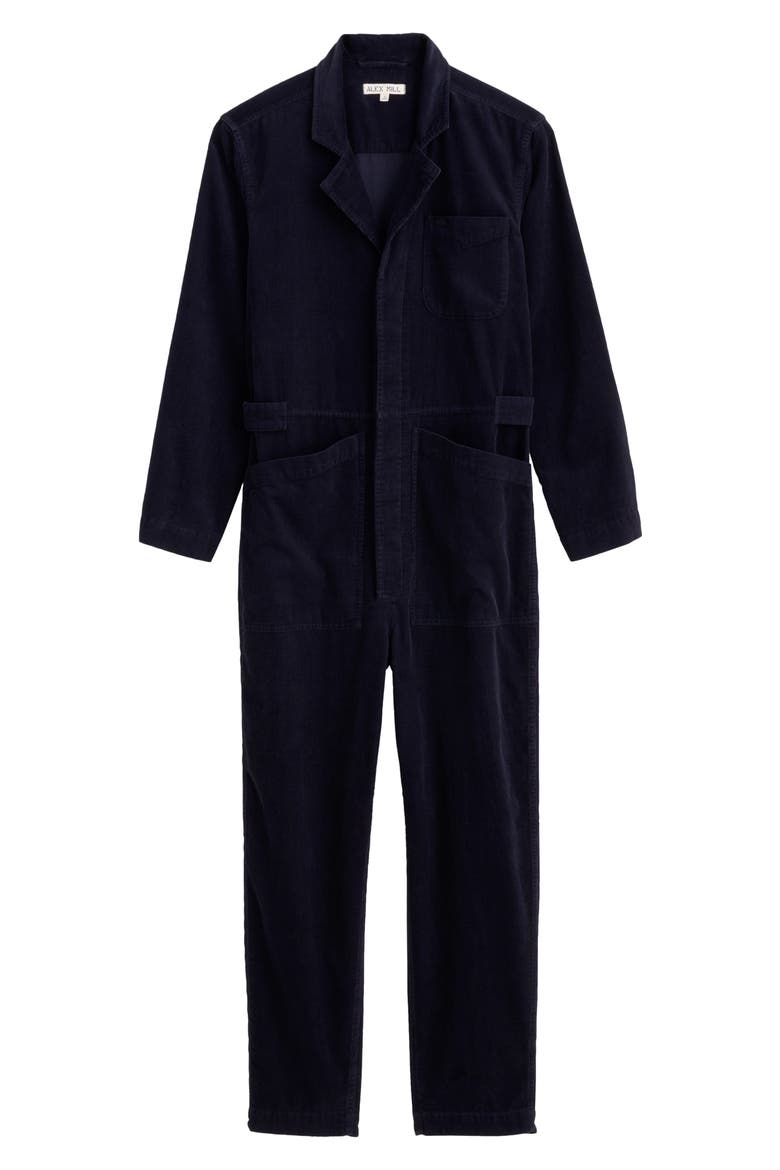 Fine Wale Long Sleeve Crop Cotton Jumpsuit, Alternate, color, DEEP NAVY