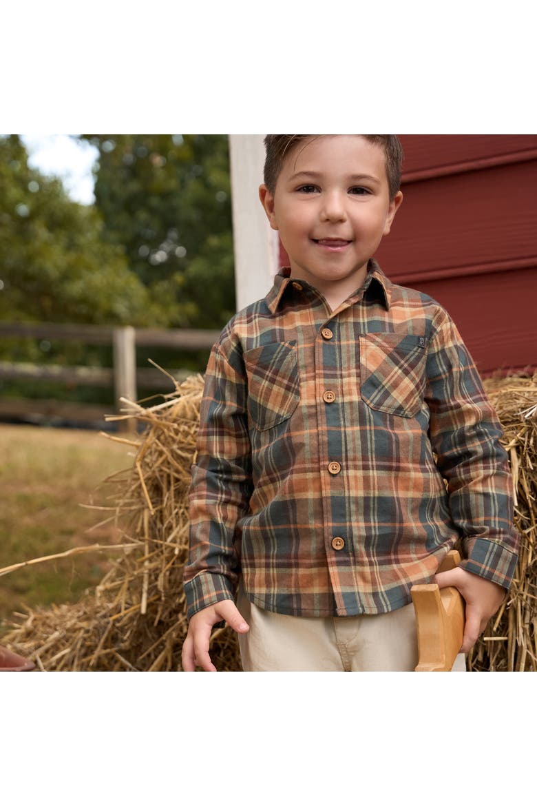 Button Down Plaid Shirt and Pant Set, Alternate, color, Brown Plaid