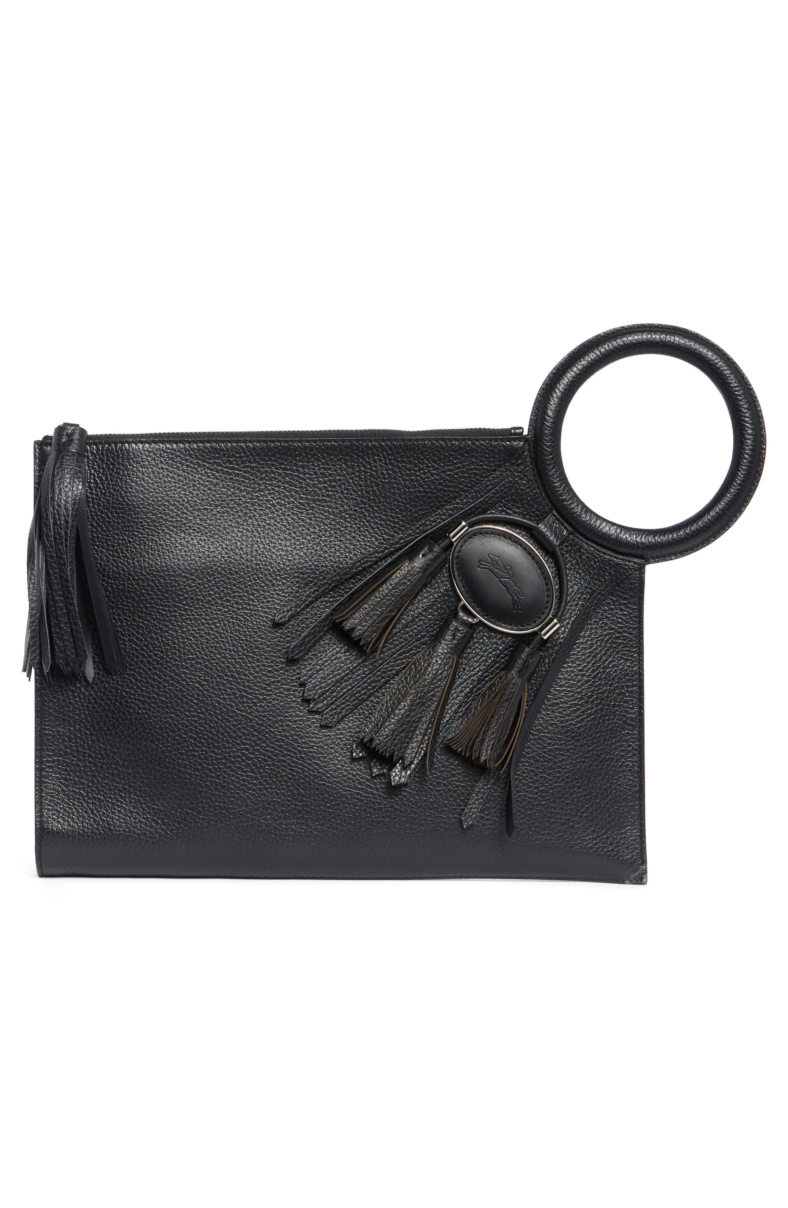 Longchamp Leather Clutch, Alternate, color, Black