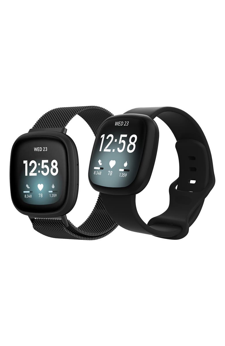 The Posh Tech Stainless Steel & Silicone Fitbit Band - Pack of 2, Main, color, 