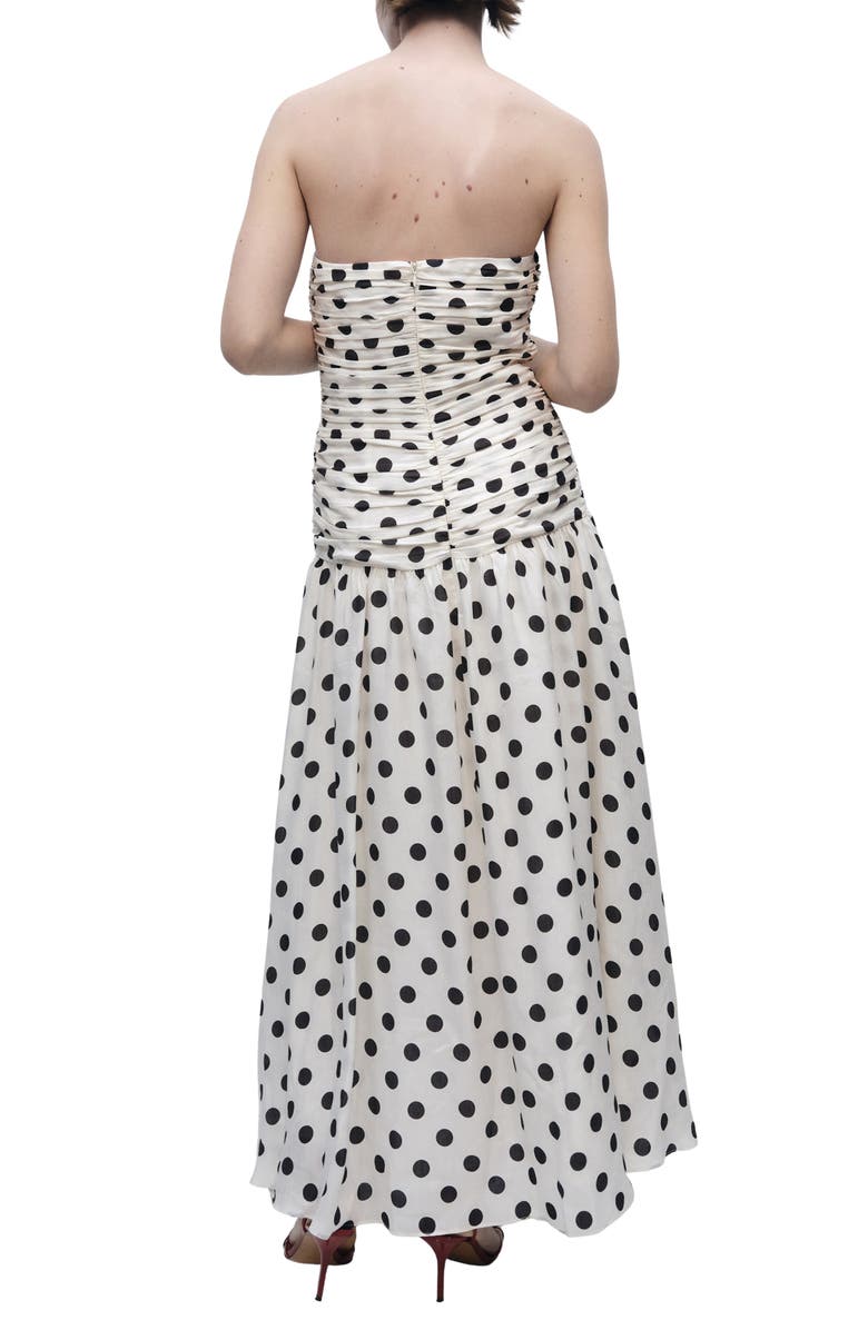 MANGO Polka Dot Ruched Maxi Sundress, Alternate, color, 