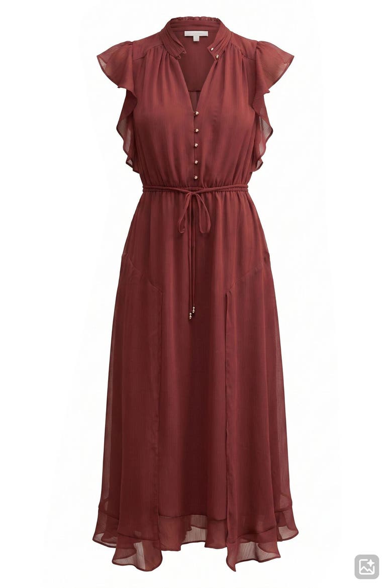 Maxwell Flutter Sleeve Midi Dress, Alternate, color, PLUM WINE