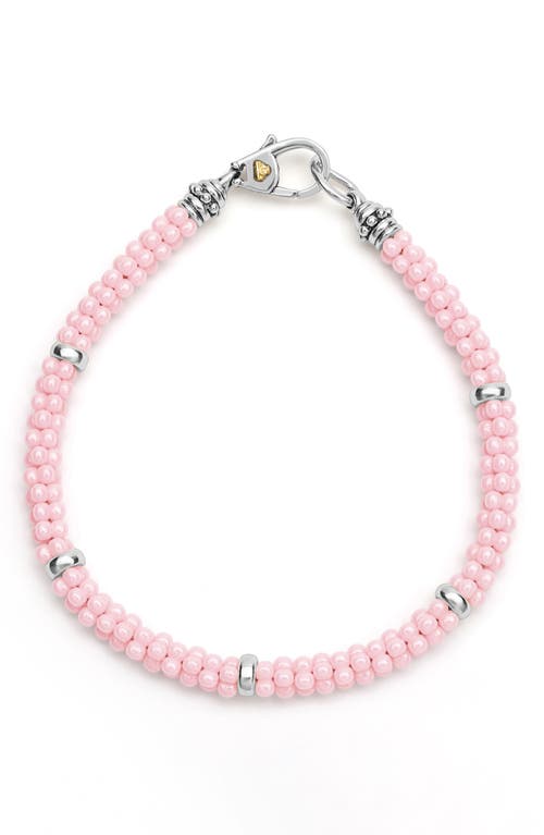Lagos Pink Caviar Ceramic Beaded Station Bracelet In Pink/silver