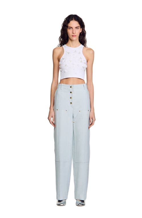 Sandro Oasis Embellished Racerback Tank Top In White