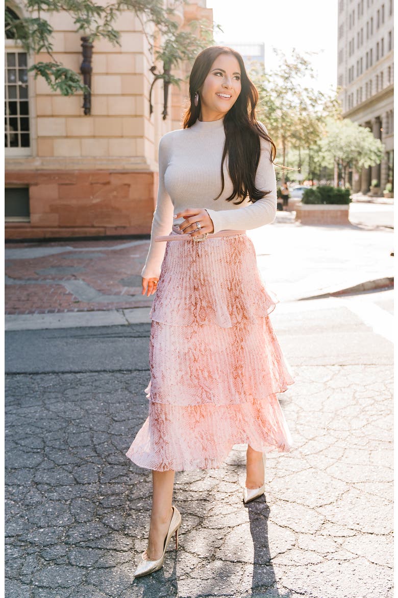 Tiered Pleated Skirt, Main, color, PINK BRIDE SNAKE