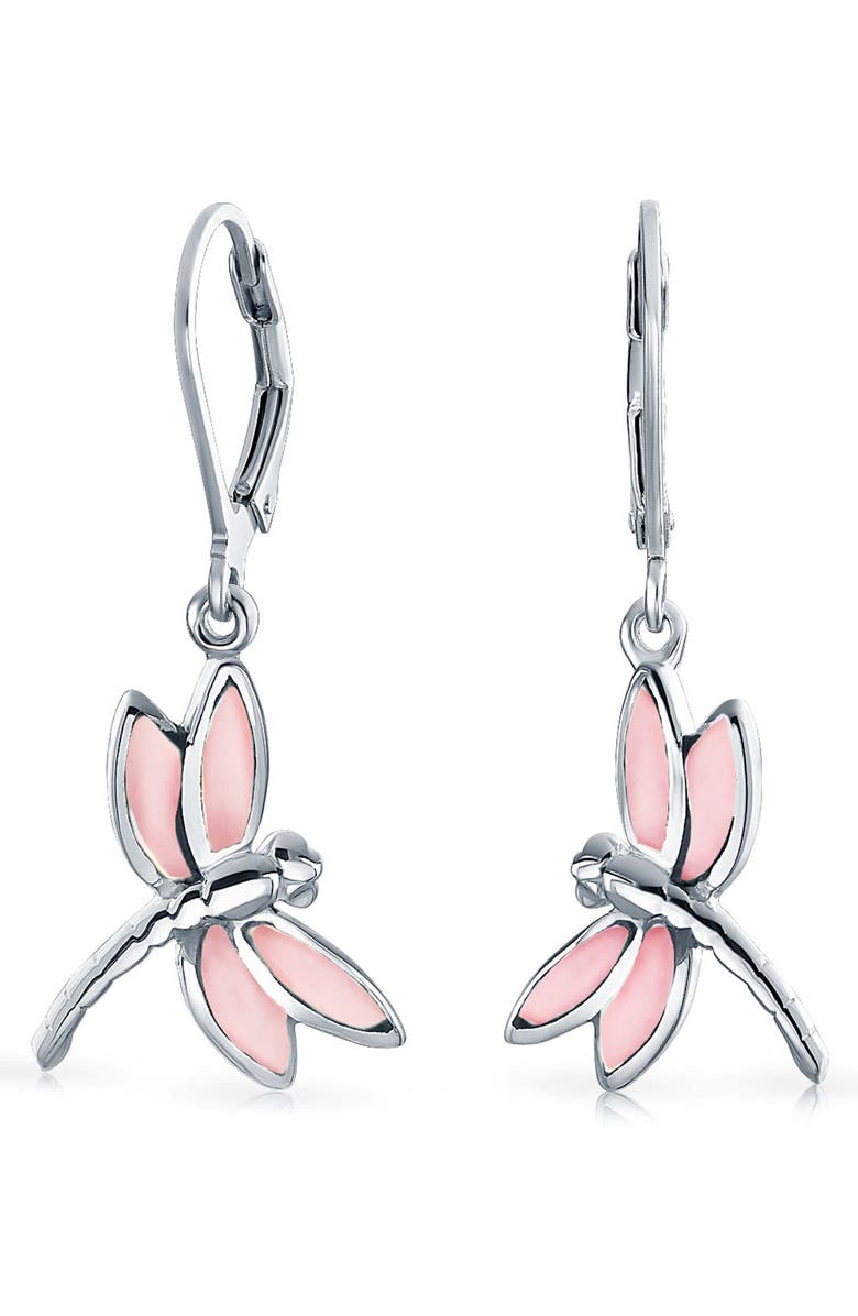 BLING JEWELRY Dragonfly Drop Earrings, Main, color, Pink