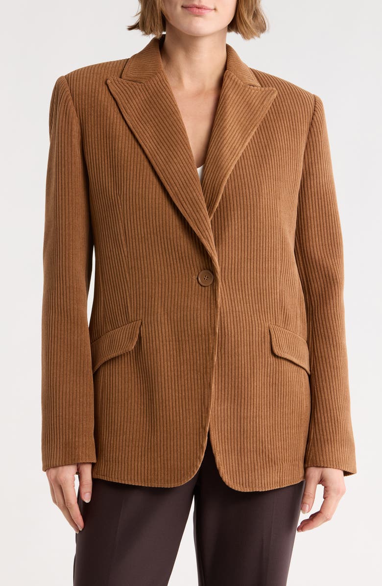 MAX STUDIO One-Button Corduroy Blazer, Main, color, Cognac