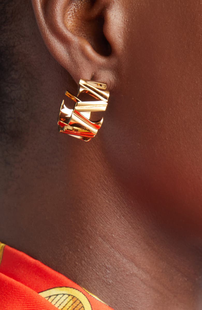 Versace V-Hoop Earrings, Alternate, color, Versace Gold