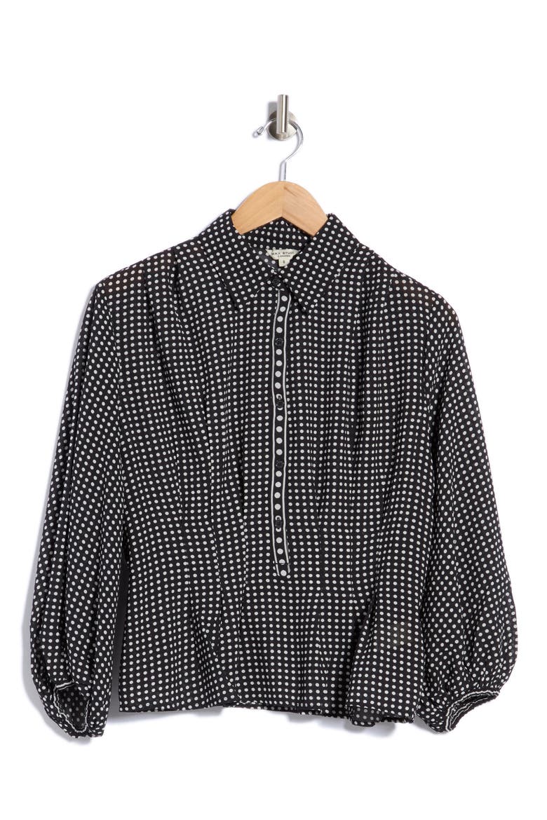 Pleat Front Button Shirt, Main, color, BLACK/ IVORY GAME DOT