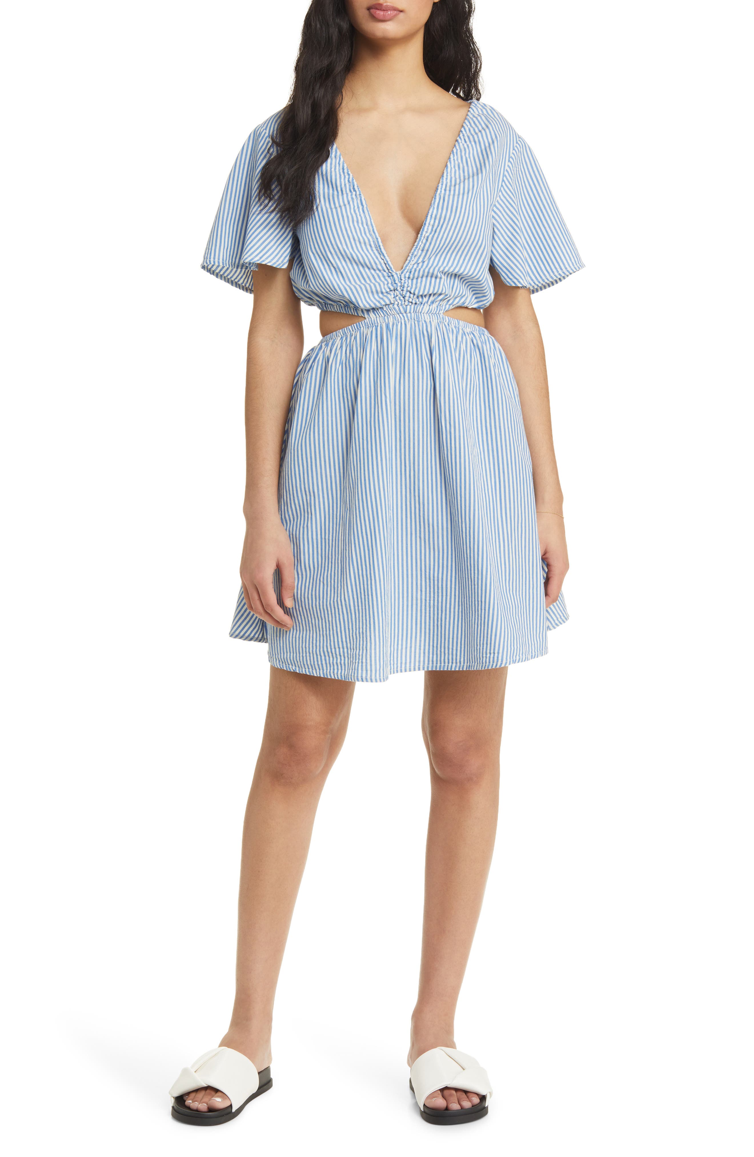 Topshop Stripe Cutout Cotton Dress