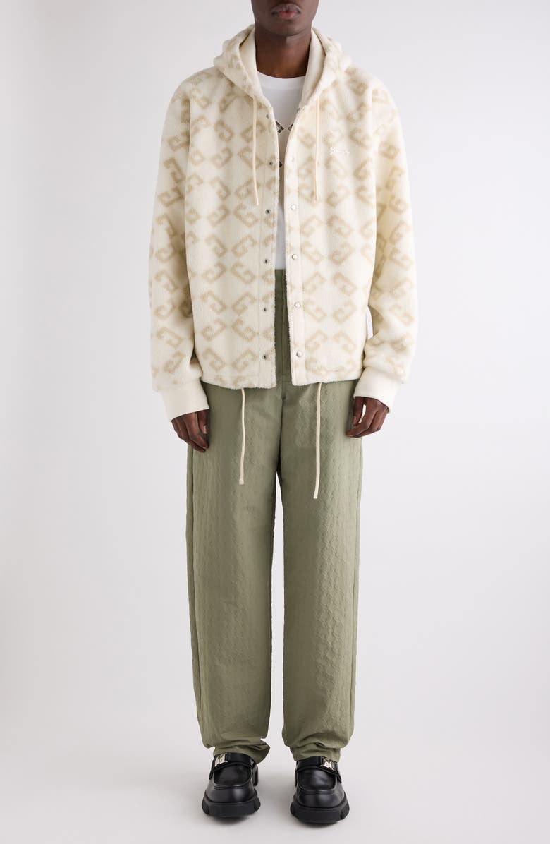 Givenchy Monogram 72 Print High Pile Fleece Snap-Up Hoodie, Alternate, color, Natural