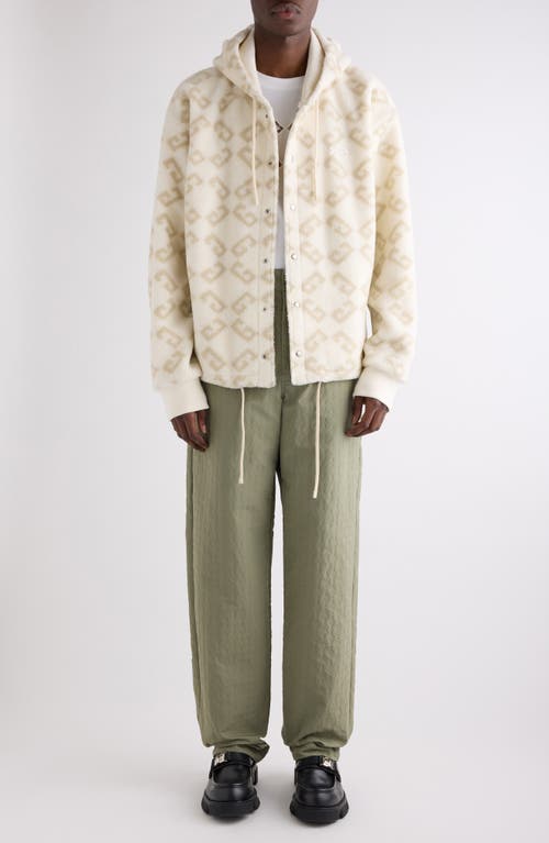 Givenchy Monogram 72 Print High Pile Fleece Snap-up Hoodie In Natural