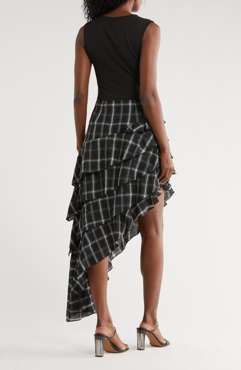 AREA STARS Asymmetrical Plaid Mixed Media Dress, Alternate, color, Black
