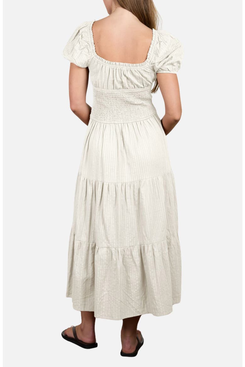 Stripe Textured Puff Sleeve Tiered Midi Dress, Alternate, color, CREAM