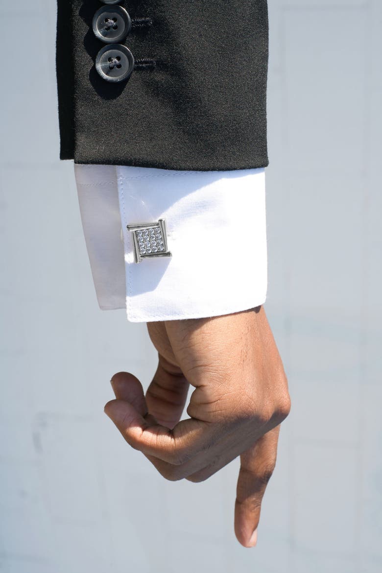 Atlas Square Grid Cufflinks, Alternate, color, Silver/Clear