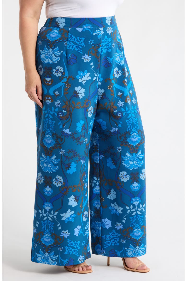 Palmate Pluma Floral Print Wide Leg Pants, Alternate, color, TEAL-BLUE