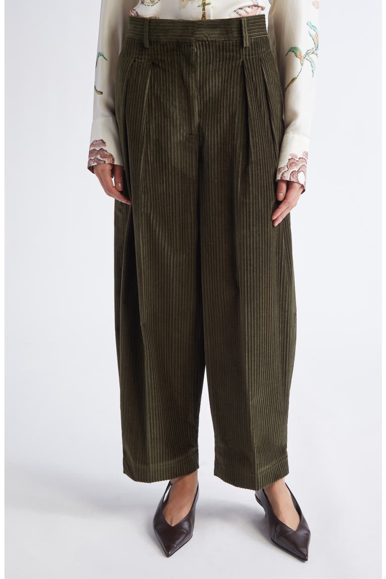 Dash Pleated Barrel Leg Crop Pants, Main, color, DARK FOREST