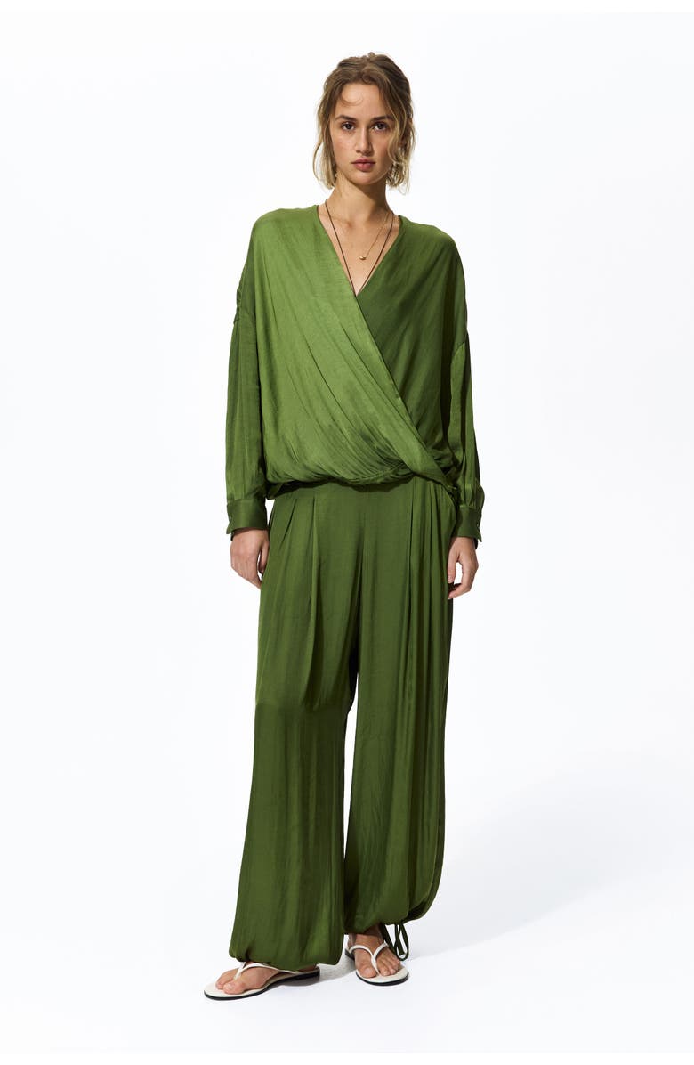 H&M Wrapover blouse, Alternate, color, Olive Green